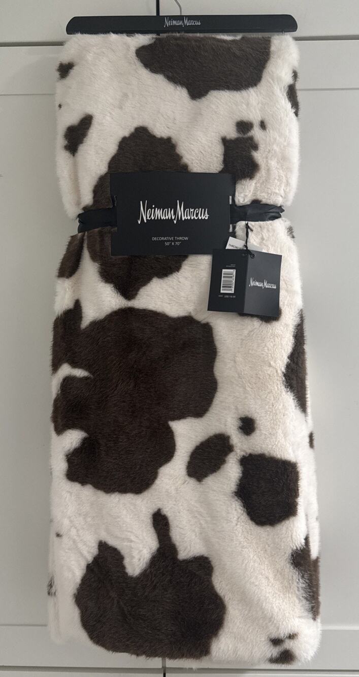 NEIMAN MARCUS Luxury COWHIDE Design Faux Mink Fur Throw Blanket NEW WITH TAGS